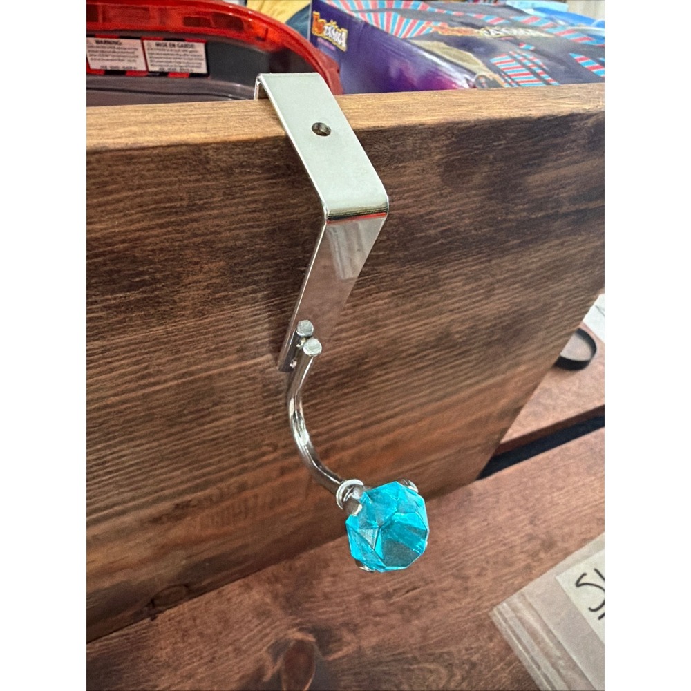 Silver Over The Door Hook Turquoise Blue Faceted Jewel Gem Decorative Hanger